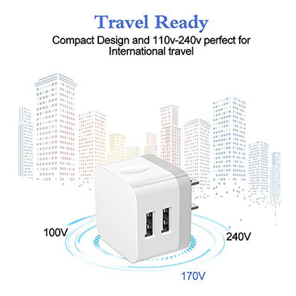 Dual USB Wall Charger, 2Pack 2.4A Double USB Wall Plug iPhone Fast Charger Block Box Brick Adapter for iPhone 17 16 15 14 13 12 Pro Max XS X 8 Plus, Samsung Galaxy S26 S25 S24 A17 A56 A16 A15 Note20 - color: white#