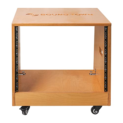Sound Town DIY Solid Baltic Birch Plywood Slanted 8U Studio Rack, Golden Oak (SDRK-8T) - size: 8U,Golden Oak