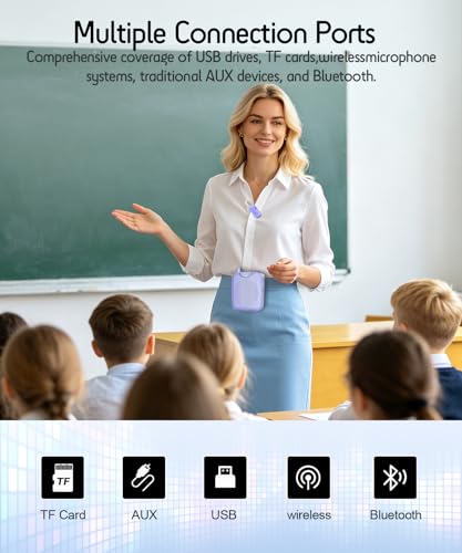 SHIDU 35W Power Voice Amplifier with Bluetooth Wireless Lavalier Microphone, Portable Teacher Mic with Speaker Personal Clip On Microphone System for Teacher Meeting Training-M500 (Purple) - color: Purple