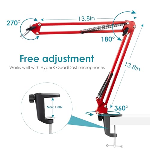 Red Mic Arm Compatible with HyperX QuadCast S - Premium QuadCast S Microphone Boom Arm for Gaming, Streaming by YOUSHARES - color: Red