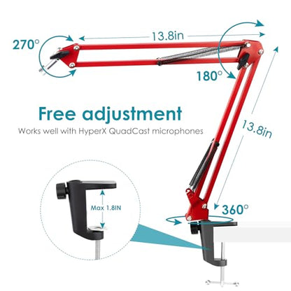 Red Mic Arm Compatible with HyperX QuadCast S - Premium QuadCast S Microphone Boom Arm for Gaming, Streaming by YOUSHARES - color: Red