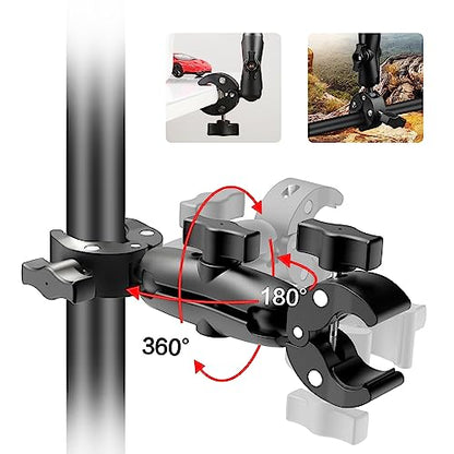 PULUZ Super Double Camera Clamp Mount, Crab Plier Clip Bracket Magic Arm Double Ball Head Adapter Umbrella Clamp for Motorcycle, Bike, Cross Bars, Desktop, Light Stand, Photo Boom Stand - style: Double Clamp