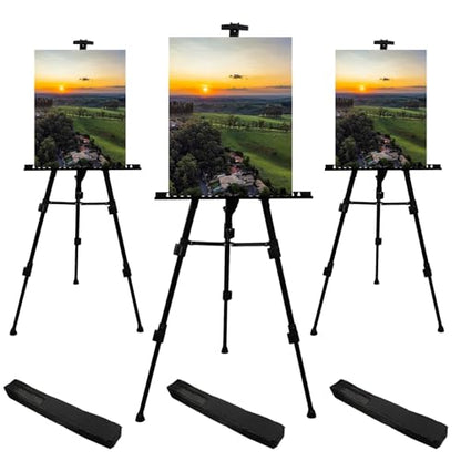 RRFTOK Black 3 Pack 21-66 Inch Art Easel Stand for Painting and Sign | Three portable metal tripod easels with reinforced triangle for canvas holder, floor display, drawing and poster stand use - style: 66BL 3-pack