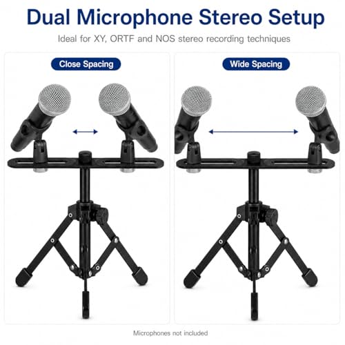 2 Mic Stereo Bar with Desktop Tripod Stand | Dual-microphone recording kit with 30cm stereo bar, desktop tripod, and adapter for XY, ORTF, and NOS recording.