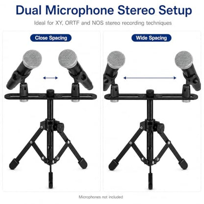 2 Mic Stereo Bar with Desktop Tripod Stand | Dual-microphone recording kit with 30cm stereo bar, desktop tripod, and adapter for XY, ORTF, and NOS recording.