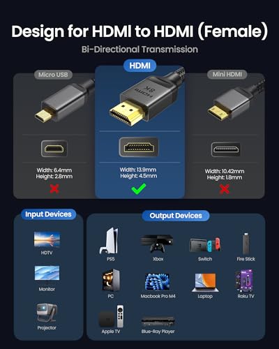 Silkland 8K HDMI Extension Cable 3.3FT/1M HDMI Extender 2.1, 8K@60hz 4K@120hz HDMI Male to Female Adapter,Ultra High Speed 48Gbps HDMI Cord Compatible with Fire Stick Roku TV Blu-Ray Laptop PS5/4 Xbox - size: 3.3FT