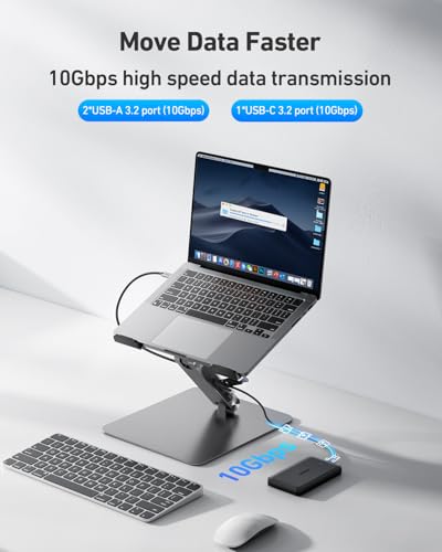 BENFEI Laptop Stand with USB C 6in1 Docking Station, HDMI 4K@60Hz,Gigabit Ethernet, 100W Power Delivery, 10Gbps 1*USB C 3.2 and 2*USB A 3.2 Compatible with MacBook Pro/Air, iPad Pro, XPS, Thinkpad - size: 6-in-1 stand