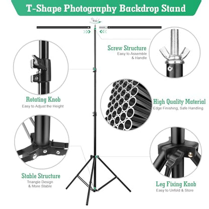 Black White Backdrop Screen with Stand Kit, 5 x 6.5 ft Photo Backdrop Kit, 2-in-1 Revisible Black Backdrop White Screen with T-Shaped Stand and 5 Clamps for Photography Party Decorations - size: Black and White 5 x 6.5 ft