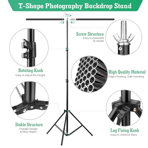 Black White Backdrop Screen with Stand Kit, 5 x 6.5 ft Photo Backdrop Kit, 2-in-1 Revisible Black Backdrop White Screen with T-Shaped Stand and 5 Clamps for Photography Party Decorations - size: Black and White 5 x 6.5 ft