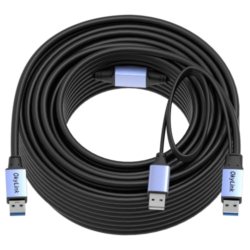 OkyLink Active USB 3.0 Data Cable A to A, Male to Male 5Gbps, 65ft | 20M, 3.2 Gen 1, Comes with power, for professional long - distance use - color: USB3.0(5Gbps), size: 65ft (20m)