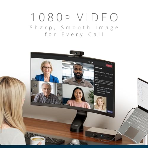 Kensington W1060 EQ 1080p Fixed Focus Webcam with Stereo Microphones, Auto Light Correction, USB Plug‑and‑Play for PC & Mac (K81171WW)
