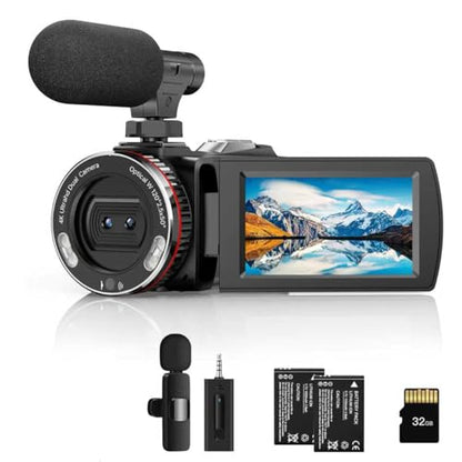 Video Camera Camcorder for YouTube 4K 48MP Dual Lens with Wireless Mic | Video Camera Camcorder for YouTube4K 48MP Dual Lens with Wireless Mic