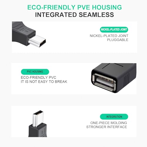 2 Pack USB 2.0 Type A to Mini USB 5-Pin Type B Female/Male Adapter with Cameras, Printers, Audio Devices and More