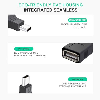 2 Pack USB 2.0 Type A to Mini USB 5-Pin Type B Female/Male Adapter with Cameras, Printers, Audio Devices and More