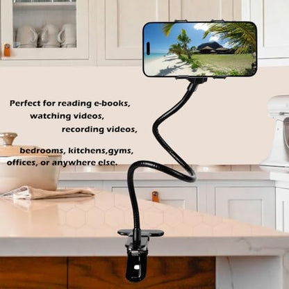 Selfdee Cell Phone Holder,Lazy Bracket, 360-degree Rotating Universal Flexible Long Arms Clip Mount Gooseneck Phones Stand for Bed Flexible Arm Adjustable Mount Clamp on Desk Bedframe (Black)