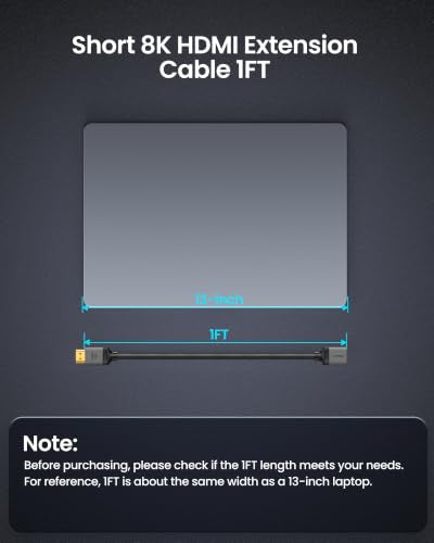 Silkland 8K HDMI Extension Cable 1FT Short HDMI Extender 2.1, 8K@60hz 4K@120hz HDMI Male to Female Adapter,Ultra High Speed 48Gbps HDMI Cord Competible with Fire Stick Roku TV Blu-Ray PS5/4 Xbox PC - size: 1FT