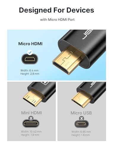 JSAUX Micro HDMI to HDMI Adapter 2Pack, Micro HDMI Male to HDMI Female Adapter Cable, 4K@60Hz HDR 3D 18Gbps-Black - color: Black, size: 2 Pack