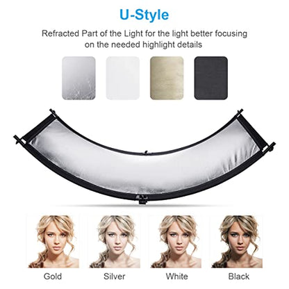 FOMITO Light Reflector 70"x25.6"/178x65cm Arclight Curved Eyelighter Lighting Diffuser for Photography Stuido Filming Shooting, Black/White/Gold/Silver