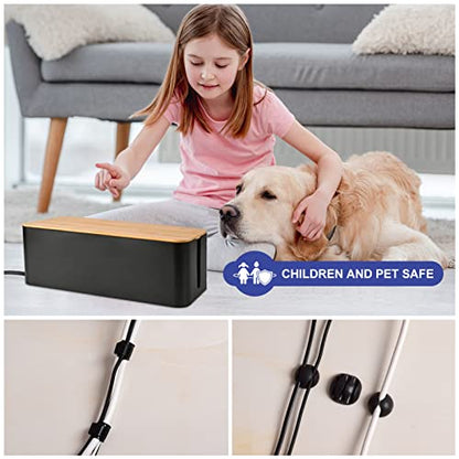 Cable Management Box - Wooden Style Cord Organizer Box to Hide Wires & Power Strips | Desk Computer Cable Organizer Box | Safe ABS Material | 12.6" (L) x 5.3" (W) 4.9" (H) | for Home & Office - Black - size: Medium