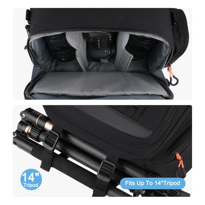 MOSISO Camera Bag, Photography Shoulder Messenger Waist Bag for DSLR/SLR/Mirrorless Cameras, Padded Flap Camera Case with Rain Cover&Front Elastic Cord&BottomTripod Holder for Canon/Nikon/Sony, Black