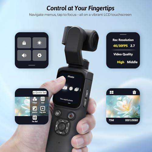 4K Vlogging Camera for YouTube, 75MP Pocket Digital Camera with 330° Rotating Gimbal Lens, Travel & Beginner Handheld Vlog Camera, WiFi Content Creator Kit with Tripod, 16GB Card
