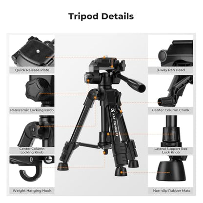 K&F CONCEPT 25" Mini Desk Tripod for Camera Video | Portable Aluminum Tripod for DSLR Cameras Phone, Lightweight Video Tripod for Travel. with Remote Max load 8.8 lbs. Black
