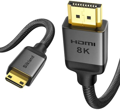 Silkland 8K 4K Mini HDMI to HDMI Cable 1FT, Mini HDMI 2.1 Cord [8K 60Hz, 4K@240Hz 144Hz 120Hz, Upgrade Braided] 48Gbps, Compatible with Camera, Camcorder, Laptop, Tablet, Monitor, Raspberry Pi Zero - size: 1 Foot