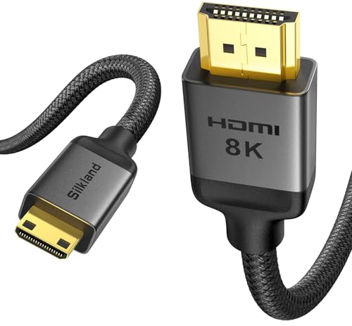 Silkland 8K 4K Mini HDMI to HDMI Cable 1FT, Mini HDMI 2.1 Cord [8K 60Hz, 4K@240Hz 144Hz 120Hz, Upgrade Braided] 48Gbps, Compatible with Camera, Camcorder, Laptop, Tablet, Monitor, Raspberry Pi Zero - size: 1 Foot