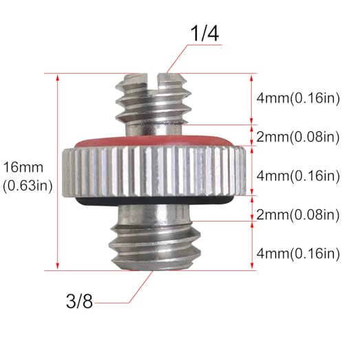 2PCS 1/4 Male to 3/8 Male Threaded Tripod Screw Adapter Conversion Screw with Rubber Grip and Groove Stainless Steel Silver for DSLR Monopods - size: 1/4-20 Male to 3/8-16 Male
