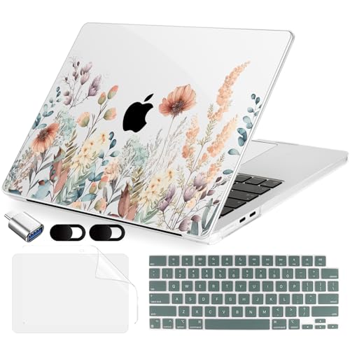 MecBevia Compatible with 2026 M5 MacBook Air 13 inch Case 2026 2025 2024-2022 M5 A3449 M4 A3240 M3 A3113 M2 A2681, Keyboard Cover, Screen Protector, Webcam Cover & Type-C OTG, Abstract Flower - color: Abstract Flower