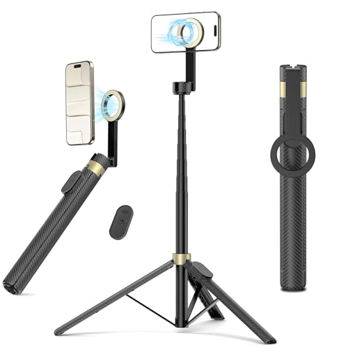 Vimose Magnetic Tripod for iPhone, Selfie Stick Tripod for Magsafe, 360° Rotatable Travel Tripod Cell Phone Stand, Video Accessory with Metal Ring & Remote, Compatible with iPhone Android, 65" - color: Matte Black, size: 65 Inches