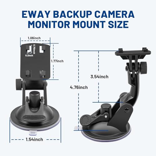 EWAY 4-Hole Direct Fit Suction Cup Mount for Backup Camera 4.3"/5" Monitor, Knob-Lock Adjustable Dashboard Windshield Monitor Mounting Bracket Holder for Car Rear View Camera Screen Display Stand