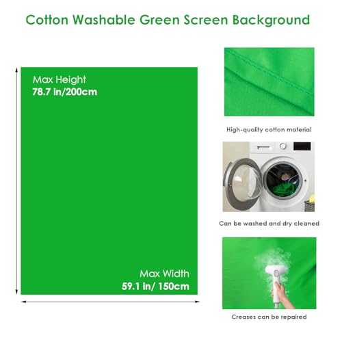 Green Screen Backdrop Kit, Portable Greenscreen Background with T-Shaped Stand, 5 Clamps & Carrying Bag for Photography, Streaming, Zoom, Gaming, (Green, 6.5 Feet X 5.0 Feet) - color: 78×59IN Green