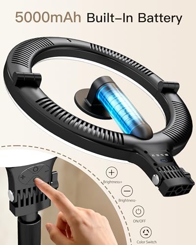 NiceVeedi 10.2” Magnetic Desk Ring Light with Stand, 5000mAh Rechargeable Desktop Ring Light for Phone，3 Color Foldable Selfie Light for Live Stream/Makeup/TikTok/YouTube/Photography/Zoom/Vlogging