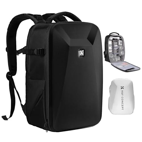 K&F CONCEPT Camera Backpack,Hardshell Photography DSLR Camera Bag with 15-15.6 Inch Laptop Compartment Waterproof Hard Shell Camera Case Compatible with Canon/Nikon/Sony/DJI Mavic Drone - color: Black
