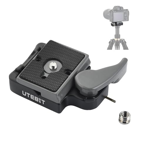 UTEBIT 323 RC2 Quick Release Plate, with 1/4" and 3/8" Camera Screw, Grey | Aluminum Alloy Rapid Adapter Tripod Mount Plate Fit Only for Manfrotto Tripod