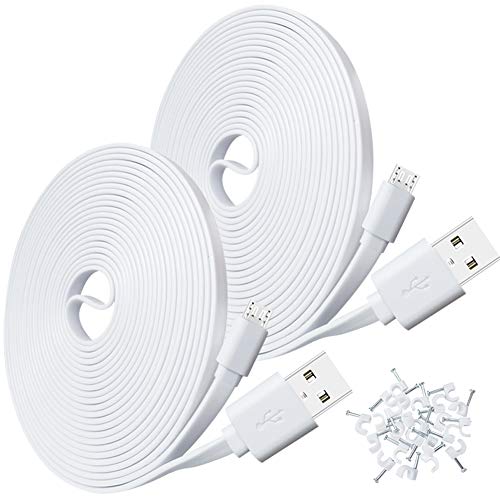 SCOVEE 2-Pack 10FT USB Power Extension Cable for Wyze Cam,WyzeCam Pan,YI Home Camera,Nest-Cam Indoor,Oculus Go,Netvue,KasaCam,Furbo Dog,Blink,Flat USB to Micro USB Charging Cord for Wyze-Cam v3 v2