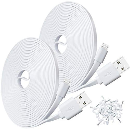 SCOVEE 2-Pack 10FT USB Power Extension Cable for Wyze Cam,WyzeCam Pan,YI Home Camera,Nest-Cam Indoor,Oculus Go,Netvue,KasaCam,Furbo Dog,Blink,Flat USB to Micro USB Charging Cord for Wyze-Cam v3 v2