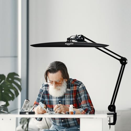 LED Desk Lamp with Clamp,Dimming Task Lamp for Reading Desktop Office Workbench Table Architect Sewing Study Home Craft,Bright 117PCS LEDs,2200 Lumens 20 Inch Metal Swivel Arm Work Lamp(Black) - size: BLACK-NonCCT-Non Protective