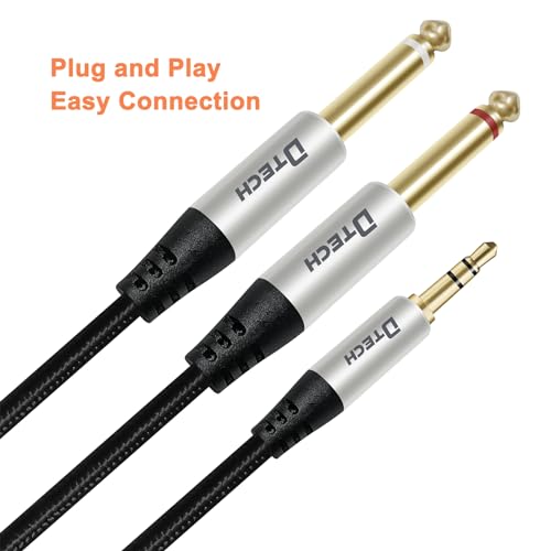 DTECH 5ft 3.5mm to 1/4 Adapter Audio Stereo Cable TRS 1/8 to Dual Quarter Inch TS 6.35mm Y Splitter Guitar AMP Aux Cord for Headphones Jack Laptop Speaker Phone Mixer - size: 5ft