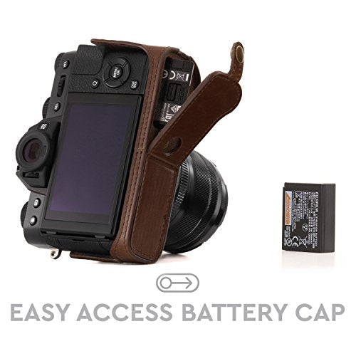 MegaGear Ever Ready Leather Camera Half Case and Strap Compatible with Fujifilm X-T30, X-T20, X-T10 - color: Dark Brown
