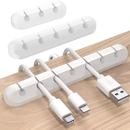 SOULWIT Cable Holder Clips, 3-Pack Cable Management Cord Organizer Clips Silicone Self Adhesive for Desktop USB Charging Cable Nightstand Power Cord Mouse Cable Wire PC Office Home - color: White