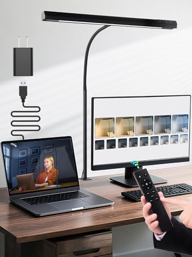 LED Desk Lamps for Home Office,5 Color+9 Brightness Desk Light,Touch & Remote Control,1000 Lumen Bright Monitor Light with Timer,12W USB Adapter Clamp Lamp for Computer, Reading, Study, Workbench - color: Black-US