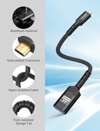 JSAUX Micro HDMI to HDMI Adapter, Micro HDMI Male to HDMI Female Adapter Cable, 4K@60Hz HDR 3D 18Gbps-Black - color: Black, size: 1 Pack