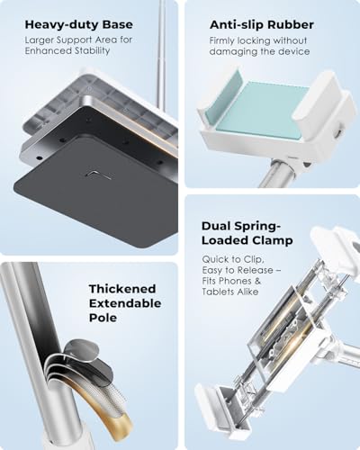 Viozon Tablet Floor Stand, Height & Angle Adjustable Tablet Holder with Aluminum Alloy Arm Tube, 360° Rotation for Bed, Sofa, Desk, Compatible with 3.5-11'' iPad Pro/Air/Mini, iPhone 15/14, Kindle. - color: White