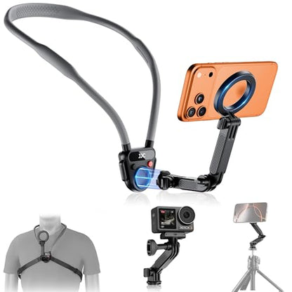 Lightweight Magnetic Neck Mount for Phone & Action Camera,Magnet Neck Holder with 3 Removable Arms for iPhone 17 16 15 Series Android Osmo360 Action 5Pro Hero 13,POV/Vlog Selfie Mount Necklace Holder | Quick Release Neck Phone Holder for iPhone 17 16 15 S