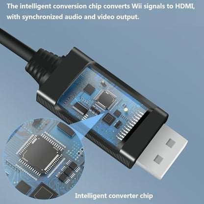 5ft WII to HDMI Converter Cable Adapter,for use with Full HD 1080P Devices with an HDMI Port,Compatible with WII,U,HDTV, Monitor (Black) - color: Black