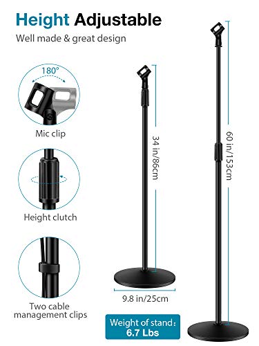 InnoGear Mic Stand, Microphone Stand Floor Detachable Boom Mic Arm Stands with Weighted Round Base, Height Adjustable from 34" to 60" for Blue Yeti HyperX QuadCast Shure SM58 Samson Q2U Fifine K669B - style: Twist Clutch 34" - 60"