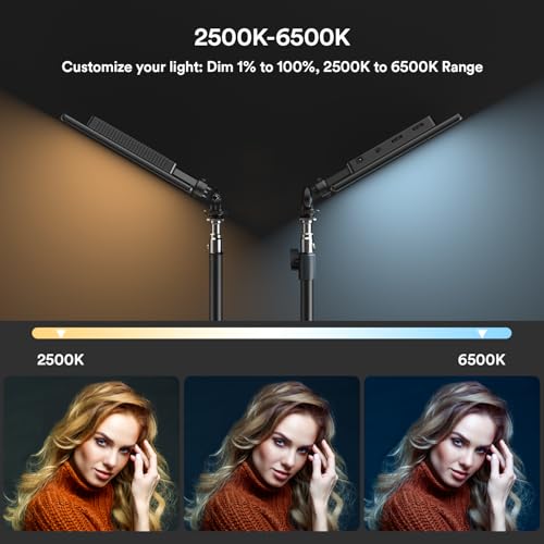 RALENO 13" Edge-Lit LED Video Light Panel Kit, 2-Pack Bi-Color 2500K-6500K Soft Studio Lights with CRI 95+, 75" Stand & 8000mAh Rechargable Battery, Photography Light for Streaming/Zoom/YouTube/Makeup
