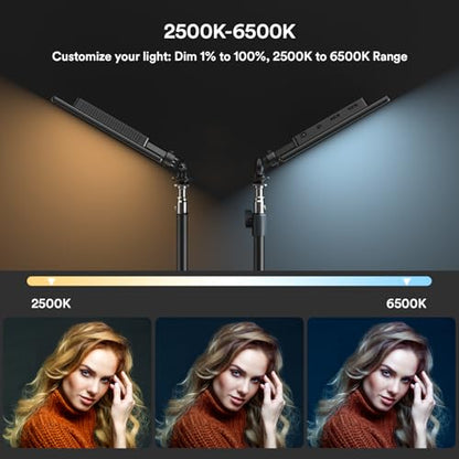 RALENO 13" Edge-Lit LED Video Light Panel Kit, 2-Pack Bi-Color 2500K-6500K Soft Studio Lights with CRI 95+, 75" Stand & 8000mAh Rechargable Battery, Photography Light for Streaming/Zoom/YouTube/Makeup
